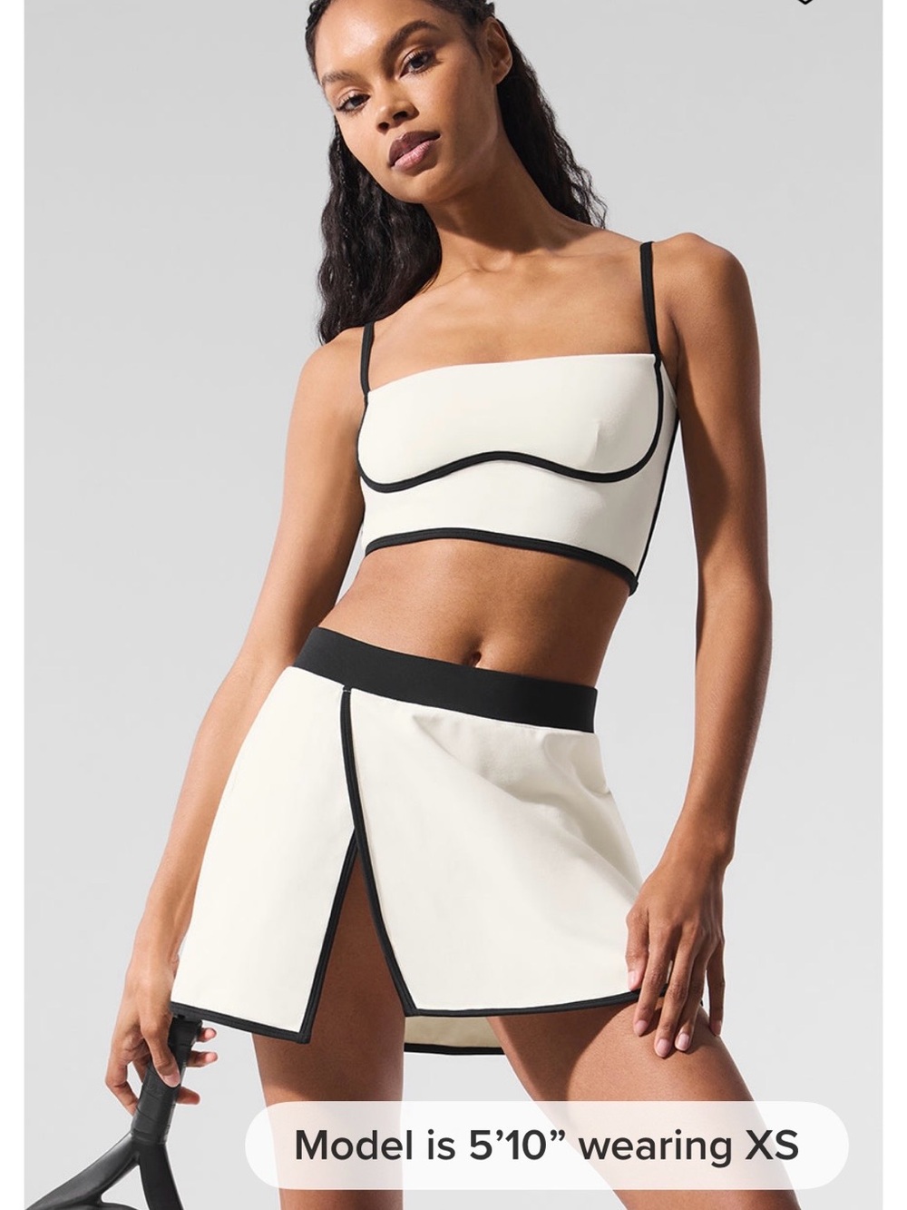 ALO Yoga White Airbrush Streamlined Bra Tank & Skirt Set Ivory/Black Size Small